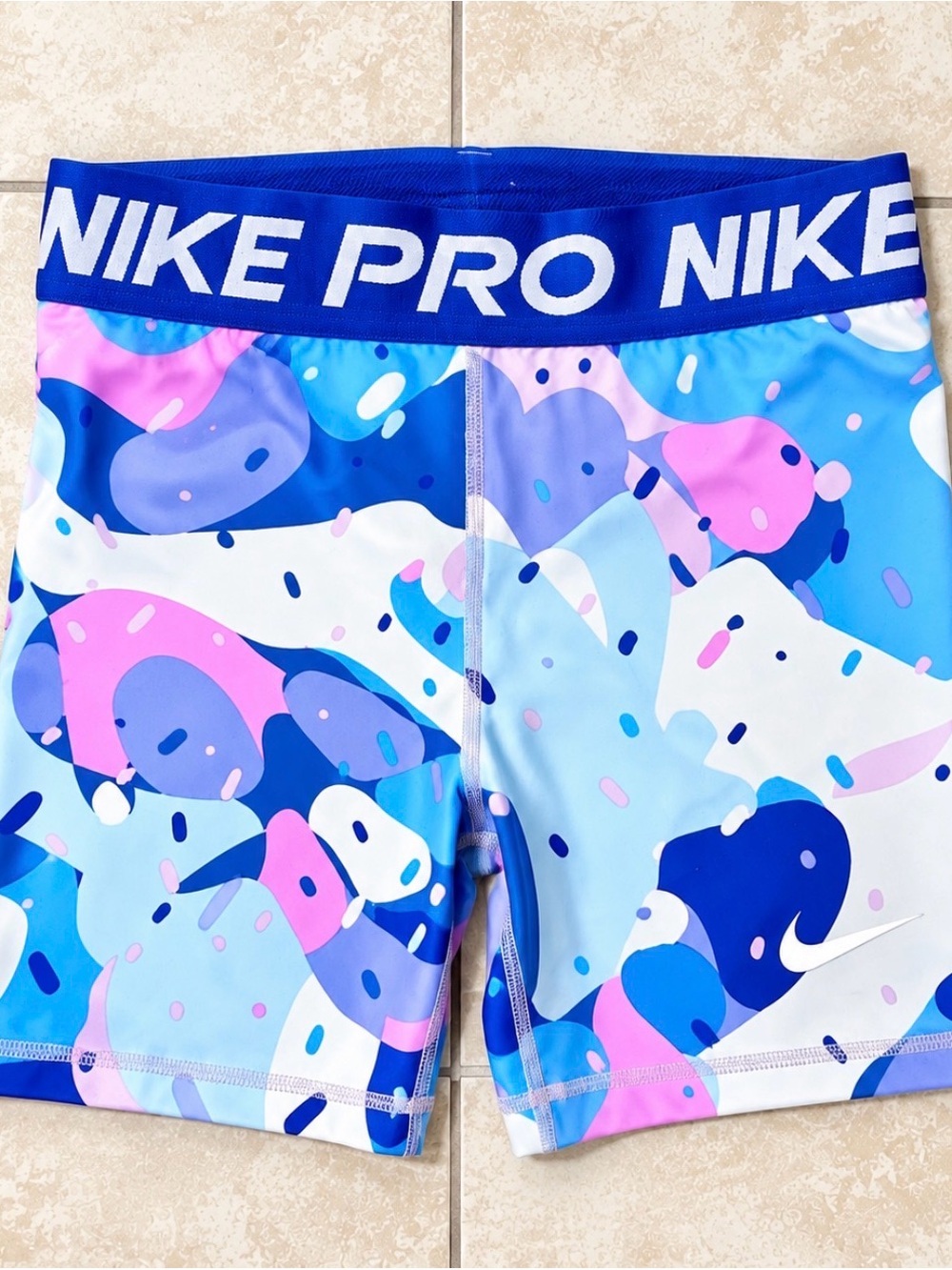 Nike Kids Blue and Pink Camo Rashguard Shorts